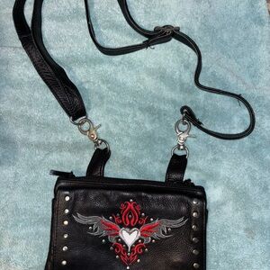 Motorcycle club ladies Black leather purse